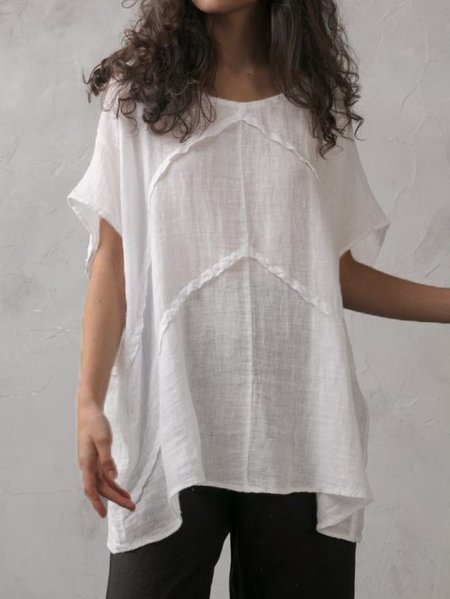 V Neck Linen Asymmetric Casual Shirts & Tops, White, Tunics