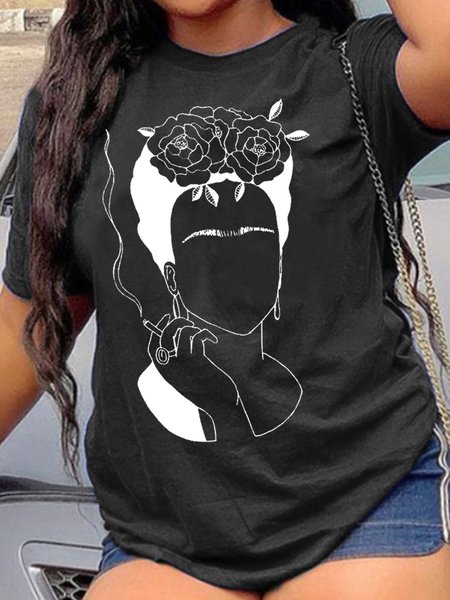 

Plus Size Casual Cotton Short Sleeve Shirts & Tops, Black, Plus Size T-shirts