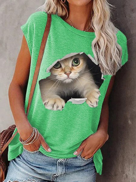 

Stampato Casuale Dritto Maniche Corte Camicie & Top, Verde, Blouses & Shirts