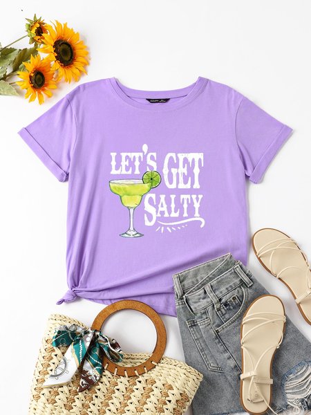 

Let’t Get Salty Margarita Short Sleeve Cotton Shirts & Tops, Purple, T-shirts