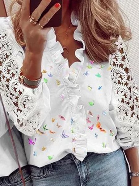 

Ricorrere Scollo a V Camicie & Top, Bianco, Blouses & Shirts