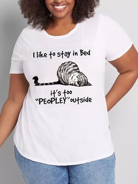 

Funny Cat Graphic Plus T Shirt, White, Plus Size T-shirts