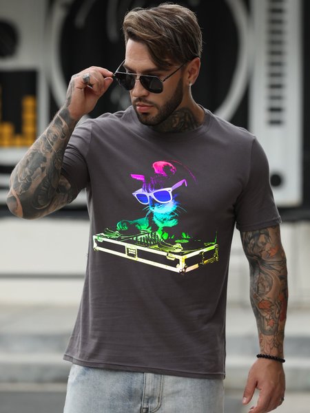 

Cat DJ Cotton-Blend Crew Neck T-shirt, Deep gray, T-shirts