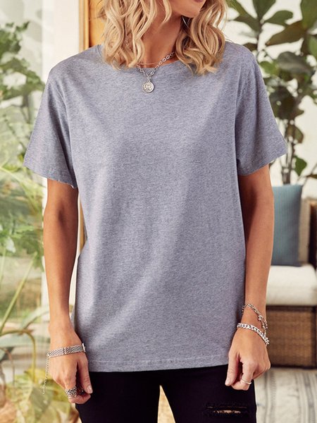 

Gray Plain Casual Round Neck Tee, T-shirts