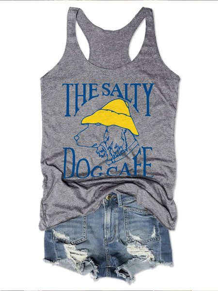 

The Salty Dog Cafe Cotton Crew Neck Casual Vests, Gray, Tank Tops