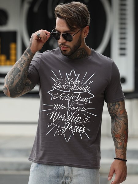 

Never underastimate an old man who loves worship jusus Casual Shirts & Tops, Deep gray, T-shirts