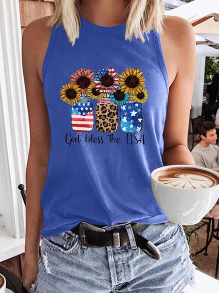 

Sunflower American flag Crew Neck Sleeveless Vests, Light blue, T-shirts