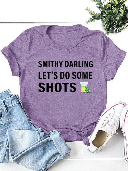 

Smithy Darling Let's Do Some Shots Crew Neck Short Sleeve Shirts & Tops, Purple, T-shirts