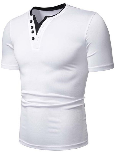 

Maniche Corte Scollo a V Casuale Top, Bianco, Men
