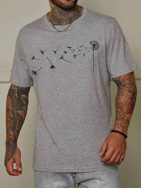 

Dandelion Seeds Blowing In The Wind Cotton-Blend Casual Shirts & Tops, Light gray, T-shirts