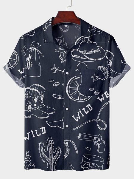 Shirt Collar Shirts & Tops, Black, Men's Floral shirt