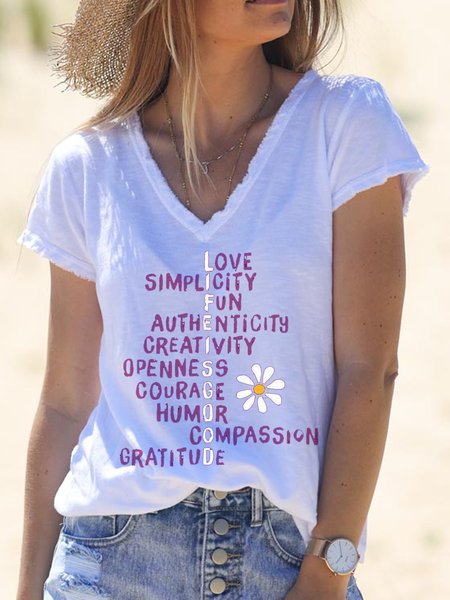

V Neck Short Sleeve Shirts & Tops, White, T-Shirts
