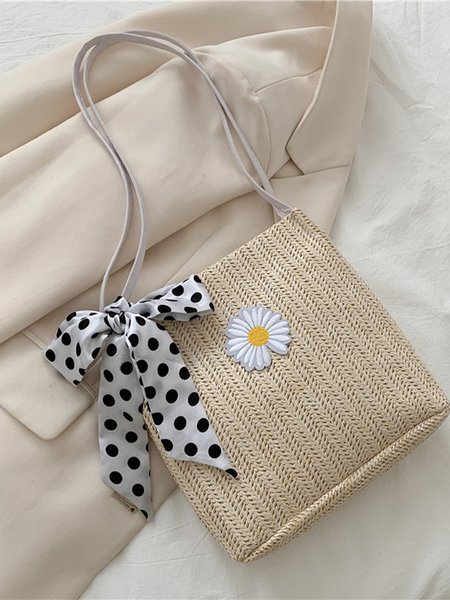 Floral Shoulder Bag, White, Women's Bags