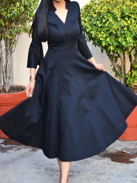 

3/4 Sleeve A-Line Maxi Dress, Black, Midi Dresses