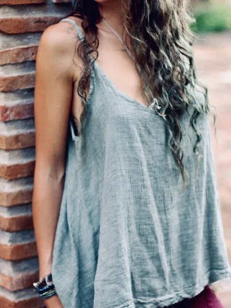 

Sleeveless Cotton Shirts & Tops, Gray green, Tops
