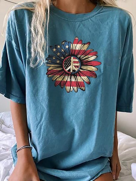 

Short Sleeve Cotton Casual Printed Shirts & Tops, Blue, T-Shirts