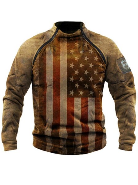 

Stand Collar Vintage Sweatshirt, As picture, Men's Sweatshirts & Hoodies