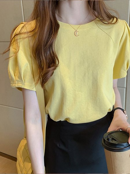 

Casual Cotton Short Sleeve T-shirt, Yellow, T-Shirts