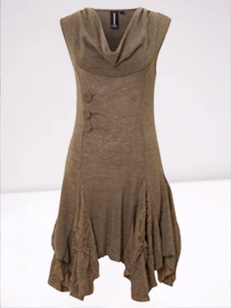 

Maniche Corte A-line Pizzo Misto Cotone Collo ad anello Vintage Retro Estate Cachi Abito, Dresses