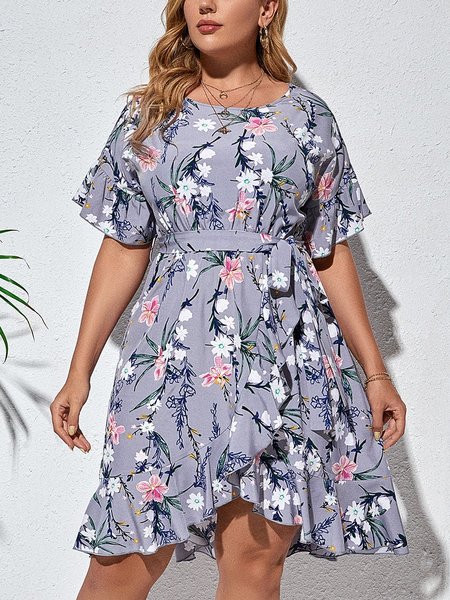 

A-Line Vintage Ruffled Floral Dresses, Gray, Dresses