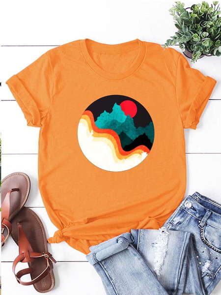 

Landscape print T-shirt, Orange, T-shirts