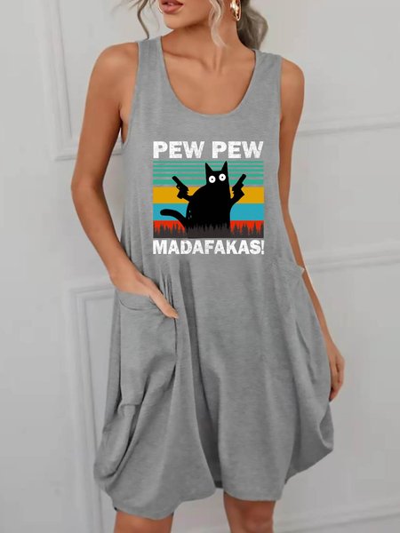 

Pew Pew Madafakas Cat Vintage Graphic Dress, Light gray, Dresses