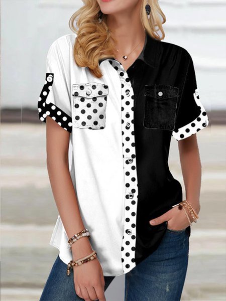 

a pois Casuale Maniche Corte Top, Black-white, Tops
