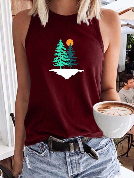 

Landscape print Tank Top, Wine red, Tank Tops