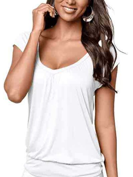 

Vintage Maniche Corte Girocollo Solido taglia grande Casuale Top, Bianco, Tops