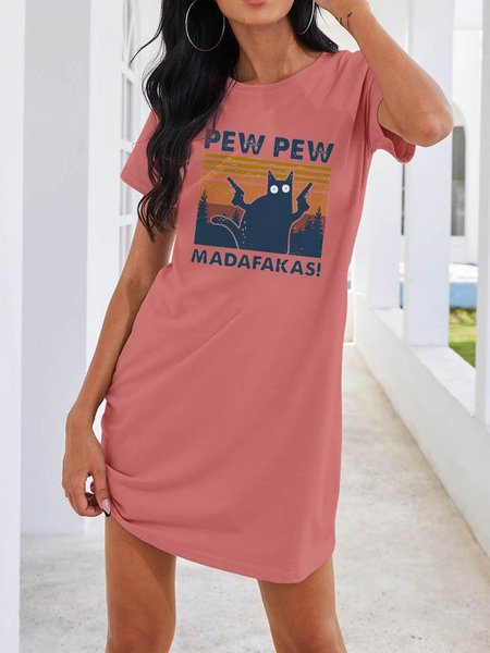 

Cat Pew Pew Madafakas Vintage Graphic Dress, Brick red, Dresses