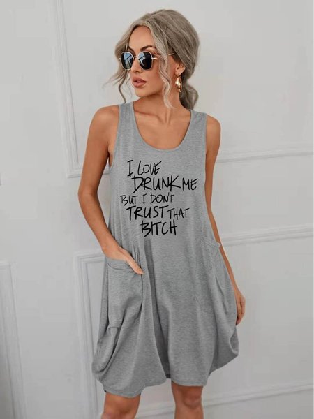 

I Love Drunk Me Women's Sleeveless Dresses, Grey, Dresses