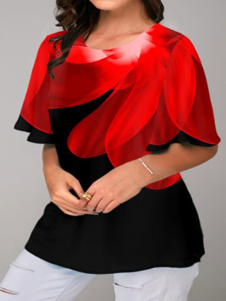 

Crew Neck Short Sleeve Shirts & Tops, Red, Shirts & Blouses