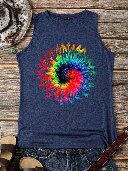 

Tie-dyed Cotton-Blend Sleeveless Vests, Black, Tank Tops