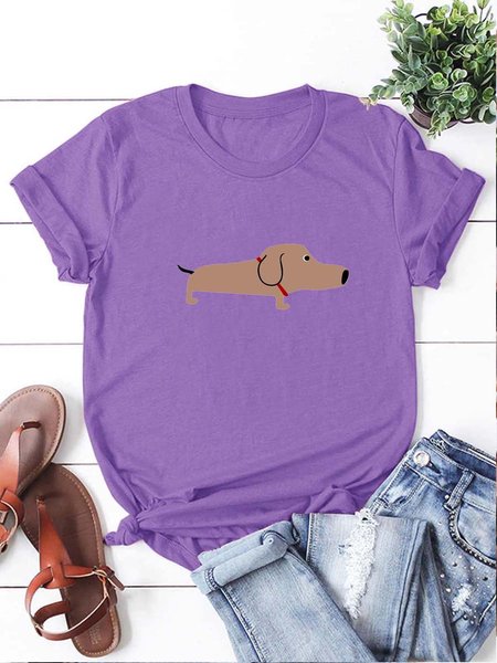

Hot Dog T-shirt Cute Dog Tee for Dog Lover Women Summer Top, Purple, T-shirts