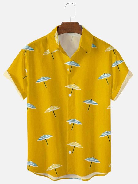 

Mens Beach Umbrellas Print Casual Lapel Short Sleeve Hawaiian Shirts, Yellow, Men's Floral shirt