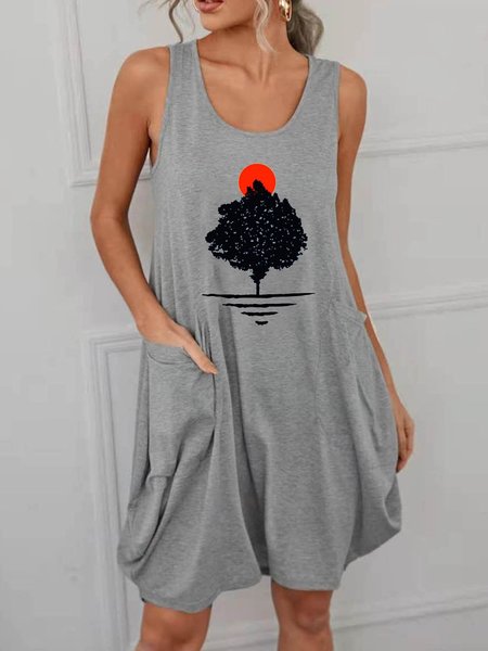 

Landscape Print Cotton-Blend Dresses, Light gray, Dresses