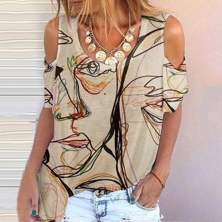

Fashion lace Short Sleeve T-shirt Jersey Shirts & Tops, Light brown, Tees & T-shirts
