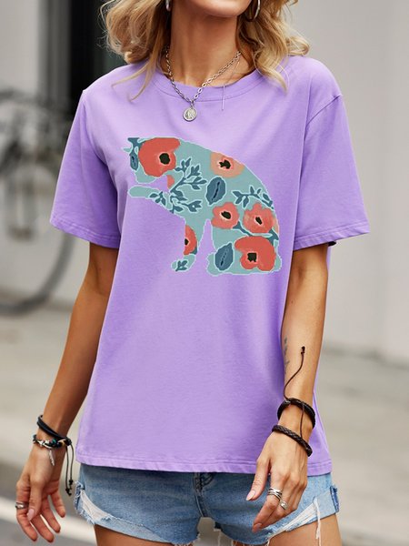 

Rose Cat Graphic Tee, Purple, T-shirts