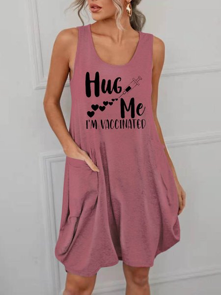

Hug Me I'm Vaccinated Crew Neck Cotton-Blend Sleeveless Dresses, Wine red, Dresses