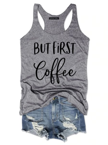 

But First Coffee Women's Sleeveless Shirt, Grey, Tank Tops