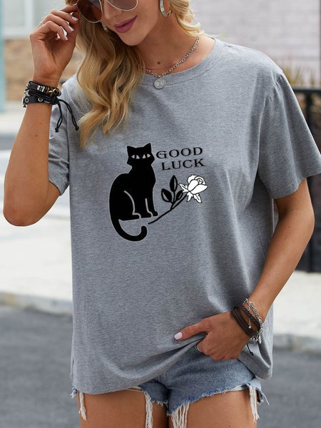 

Good Luck Rose Cat Women Tshirt, Gray, T-shirts