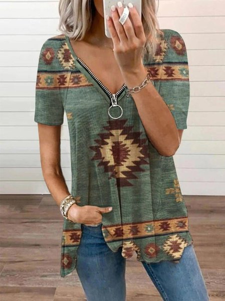 

Cotton-Blend Short Sleeve Casual Shirts & Tops, Army green, Tees & T-shirts