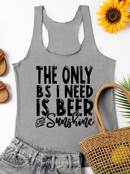 

I Need Is Beer And Sunshine Sleeveless Cotton-Blend Vests, Gray, Tank Tops