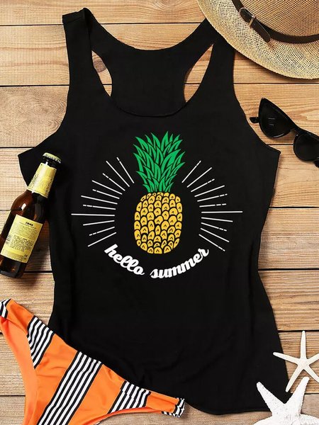 

Hallo Summer Vintage Cotton-Blend Sleeveless Vests, Black, Tank Tops