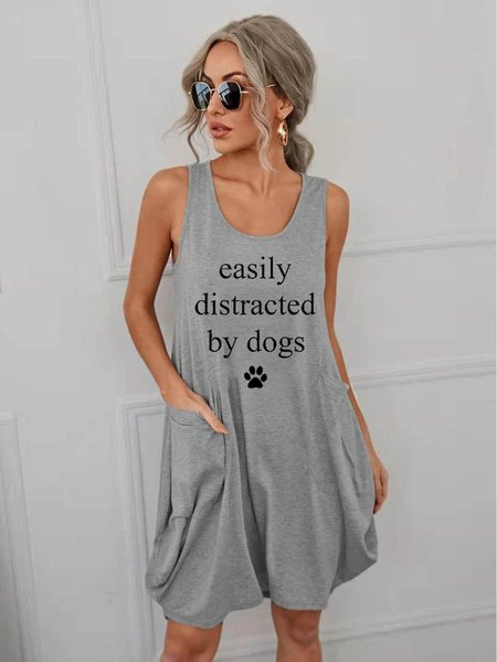 

Easily Distracted By Dogs Womem's Dresses, Grey, Casual Dress