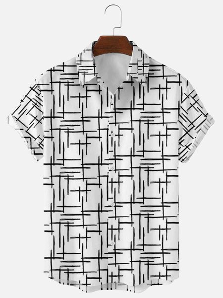 

Shirt Collar Casual Striped Shirts, White, Men's Floral shirt