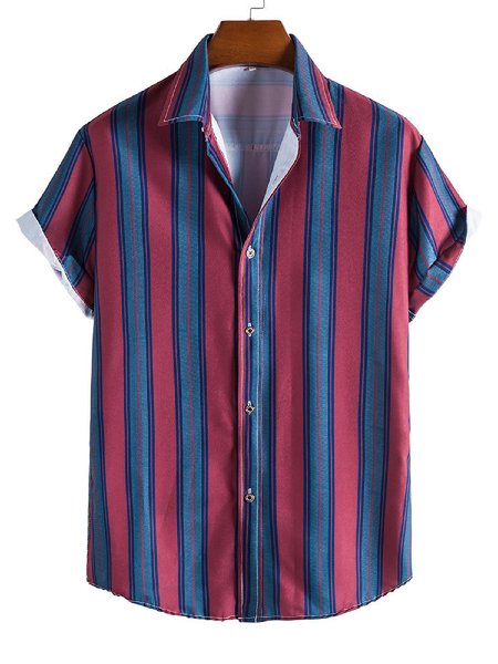 

Men's Stripe Style Short Sleeve Casual Loose Shirt, Men's Floral shirt
