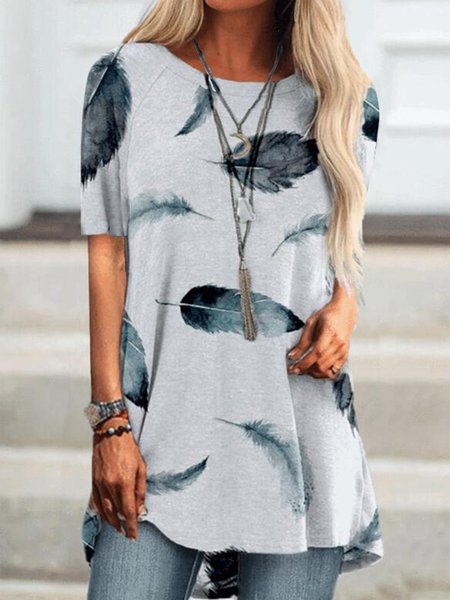 

NEW! Print Round Neck Short Sleeves T-shirts, Gray, T-Shirts