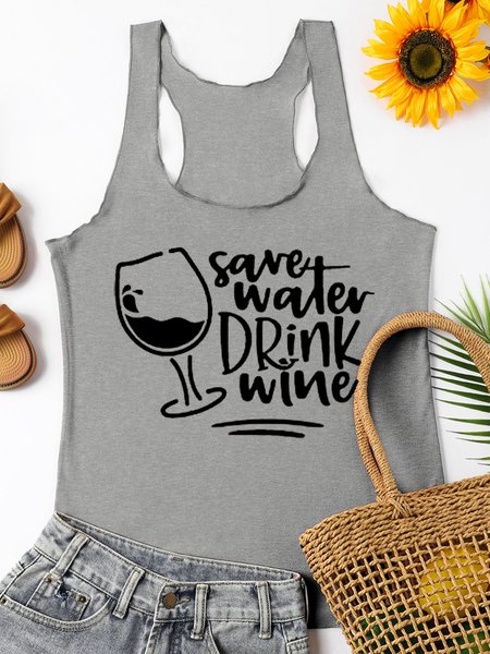

Save Water Drink Wine Crew Neck Sleeveless Vests, Gray, Tank Tops