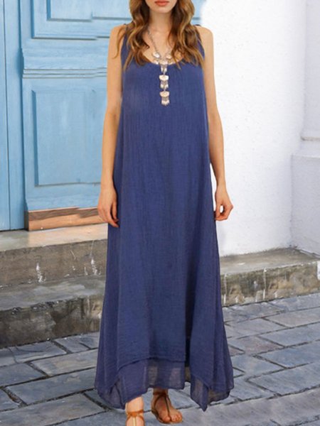 

Paneled Sleeveless Casual A-Line Dresses, Deep blue, Casual Dresses